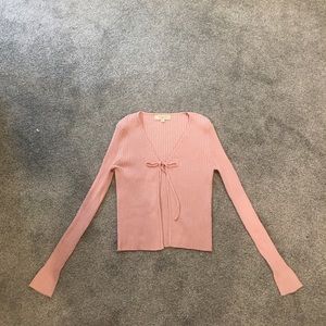 Pink Front Tie Long Sleeved Sweater
